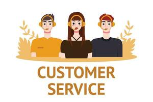 Customer service concept. People with headsets. Vector illustration in flat style