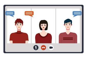 Video conference concept. People avatars on computer screen. Vector illustration