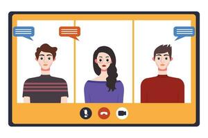 Video conference concept. People avatars on computer screen. Vector illustration