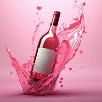 ai generado un vino botella con un chapoteo de rosado líquidos foto