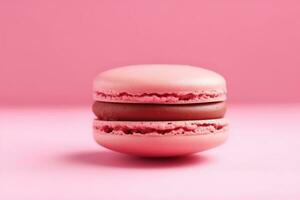 AI generated a pink macaron sitting on a pink background photo