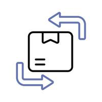 an icon with dispatched package and opposite direction arrows showing concept icon of reorder vector