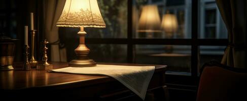 AI generated the table and lamp have a lamp on it photo