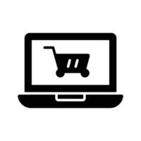 Shopping basket inside laptop showing concept icon of online shopping, vector of shopping website