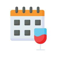 Calendar with drink glass showing concept icon of annual event vector design