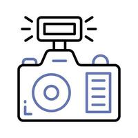 Photo camera with lens and button showing concept icon of photography in trendy style vector