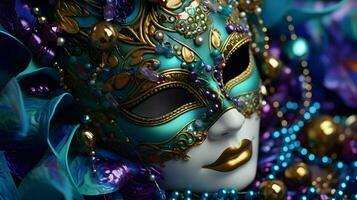 AI generated A festive, Mardi Gras or carnival female mask . Venetian mask for Mardi Gras party arrangements photo