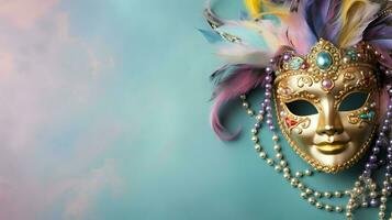AI generated Mardi Gras sale banner with Carnival mask Mardi Gras photo