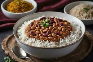 AI generated rajma rice, indian food with rice and beans photo