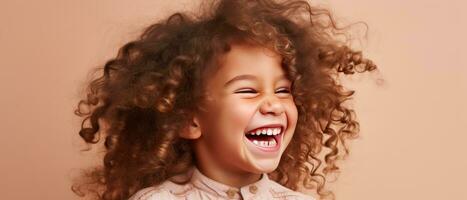 AI generated tiny girl laughing with a big smile photo