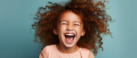 AI generated tiny girl laughing with a big smile photo