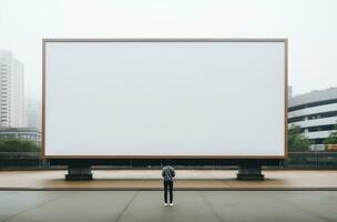 AI generated people look at a large billboard in the middle of a city photo