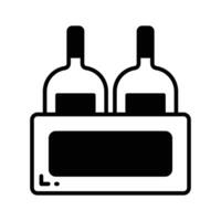 Editable icon of wine bottles crate, beer bottles inside wooden crate vector
