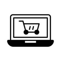 Shopping basket inside laptop showing concept icon of online shopping, vector of shopping website