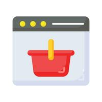 Shopping basket inside webpage showing concept icon of online shopping, vector of shopping website