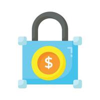 Dollar coin inside padlock showing concept icon of secure payment, financial protection vector