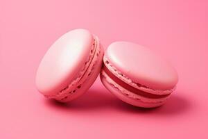 AI generated two small pink macarons on a pink background photo