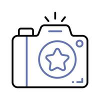 Photo camera with lens and button showing concept icon of photography in trendy style vector