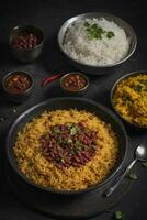 AI generated rajma rice, indian food with rice and beans photo