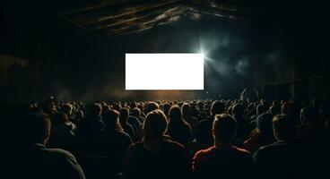 AI generated an audience in an amphitheatre with blank screen, photo