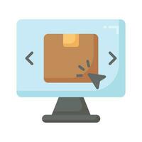 Parcel package inside monitor with cursor showing modern icon of online order, shopping and commerce vector