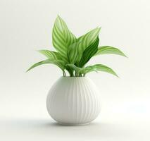 AI generated a green leaves in a white vase, photo