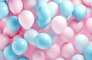 AI generated a lot of blue balloons adorn a pink wall, i photo