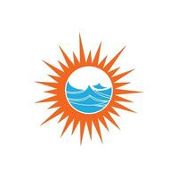 icono de vector plantilla de logotipo sol sobre el horizonte