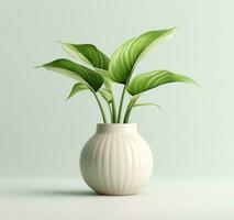 AI generated a green leaves in a white vase, photo