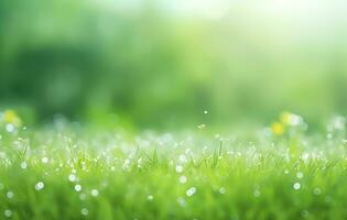 AI generated a green grassy background with bokeh blur effect, photo