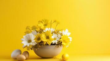 AI generated A vibrant Easter egg and flower arrangement photo