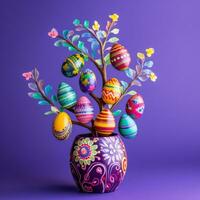 AI generated A vibrant image of a decorated Easter egg tree photo