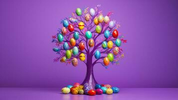 ai generado un vibrante imagen de un decorado Pascua de Resurrección huevo árbol foto