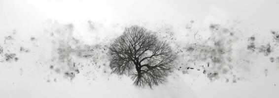 AI generated aerial view of tree covered in snow, photo