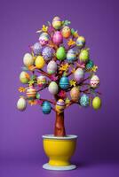 AI generated A vibrant image of a decorated Easter egg tree photo