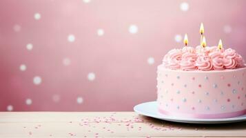 AI generated birthday cake pastel background with copy space photo