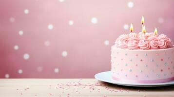 AI generated birthday cake pastel background with copy space photo