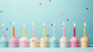 AI generated birthday candles on pastel background with copy space photo