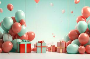 AI generated an abstract birthday background with balloons and gifts, photo