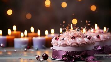 AI generated birthday cake pastel background with copy space photo