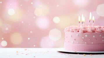 AI generated birthday cake pastel background with copy space photo