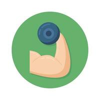 Hand holding dumbbell denoting concept icon of weightlifting in flat style vector