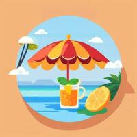 AI generated Summer Vibe Vacation Tropic Icon Clip Art Sticker Decoration Simple Background photo