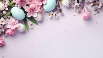 AI generated easter pastel background with copy space photo