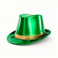 AI generated Illustration of green leprechaun hat with shamrocks isolated on white background for cutting out. AI Generated. photo