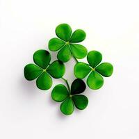 AI generated Design of shamrocks for Saint Patricks day isolated on white background for cutting out. AI Generated. photo