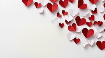 AI generated red hearts on white background with copy space photo