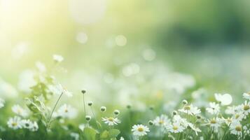 AI generated spring green meadow background with copy space photo