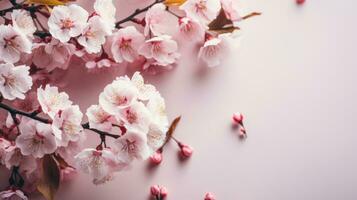 AI generated spring sakura background with copy space photo