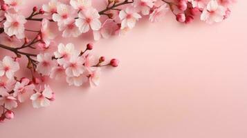 AI generated spring sakura background with copy space photo